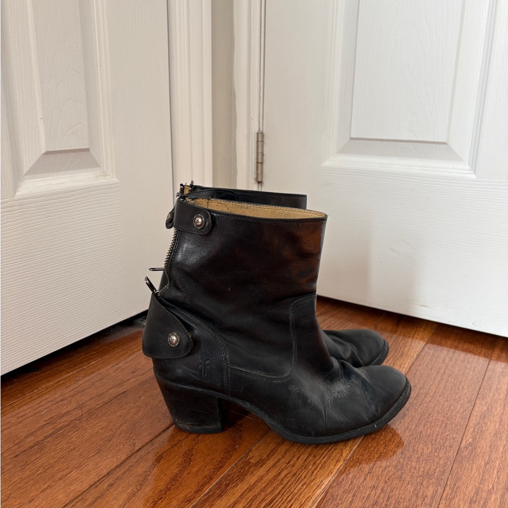 FRYE Black Heeled Boots with Buckle